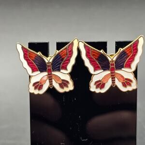 Cloisonne Butterfly Earrings Post Pierce Stud Vintage Jewelry